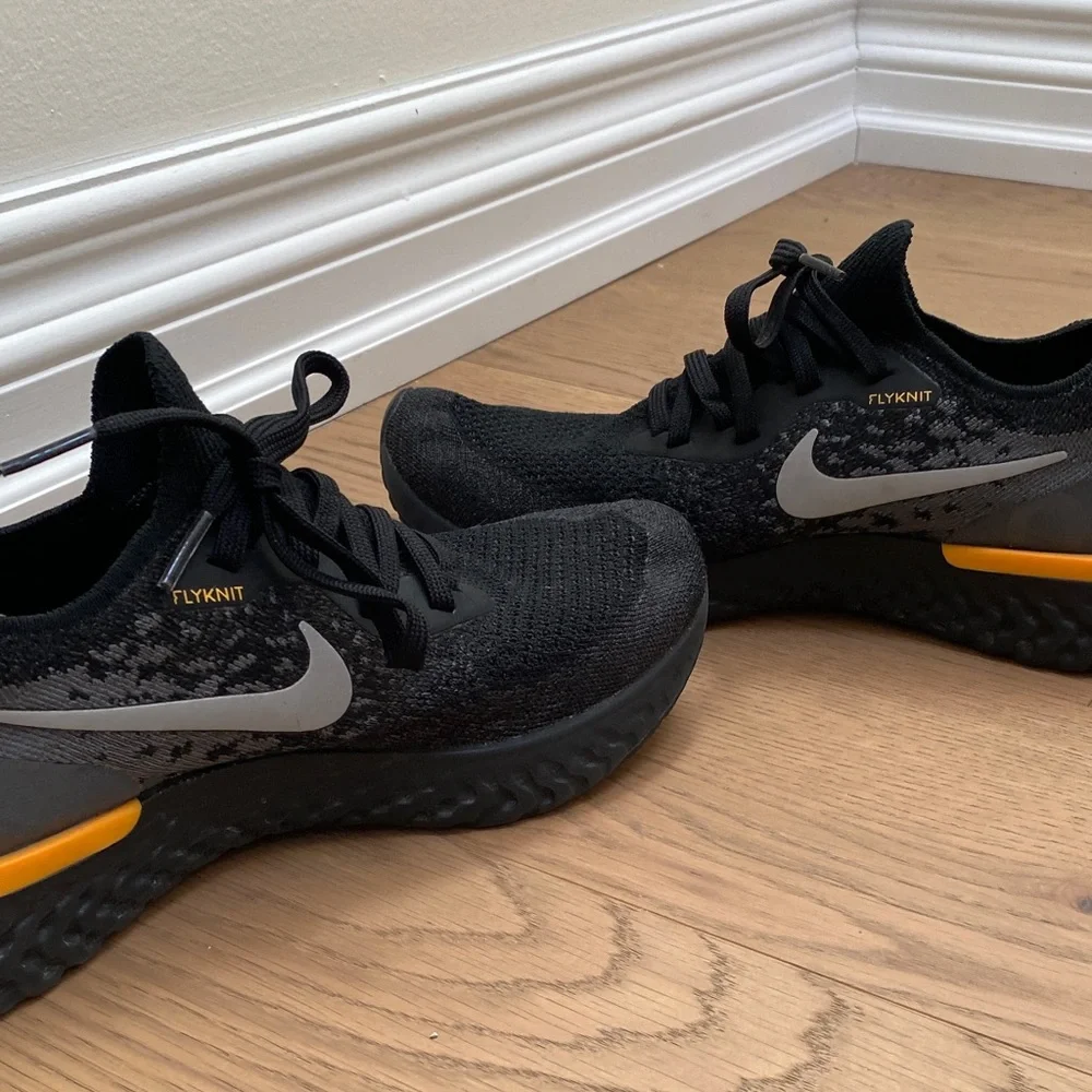 Nike Epic React Flyknit 2 Black and Gray Sneakers with Orange Detail, 6 1/2 or 7 - Picture 3 of 16